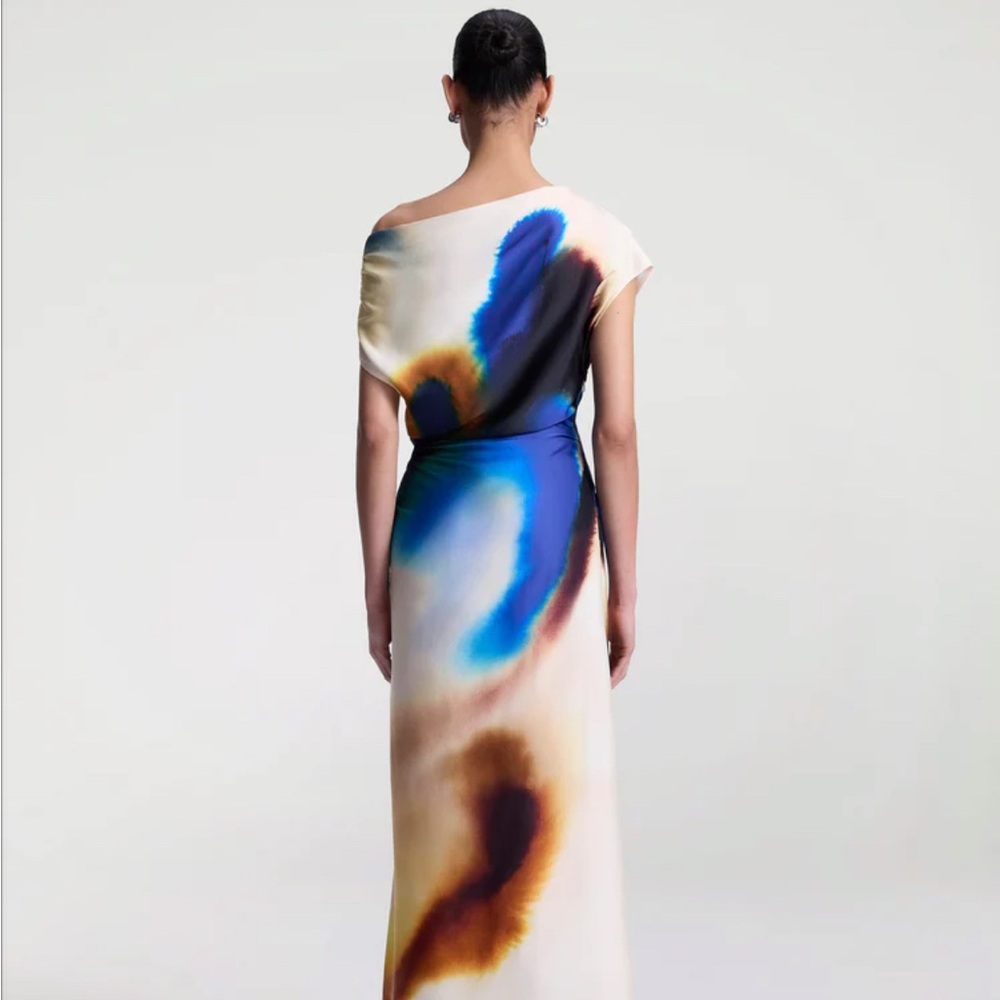 A.L.C. Penny Satin Midi Dress. In Blue and Cream - Picture 6 of 6